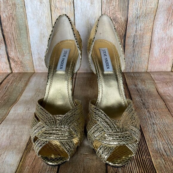Steve Madden Woman’s Gold Heels Sz 7.5 - Picture 1 of 9
